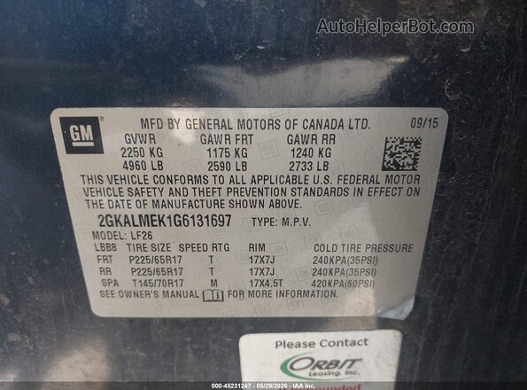 2GKALMEK1G6131697 2016 GMC TERRAIN Black ძრავის განყოფილების ხედი