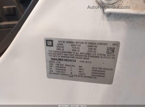 2GKALMEK1H6344134 2017 GMC TERRAIN White Շարժիչի բաժամունքի տեսք