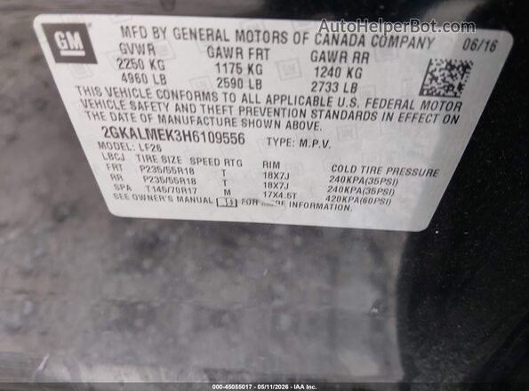 2GKALMEK3H6109556 2017 GMC TERRAIN Black 