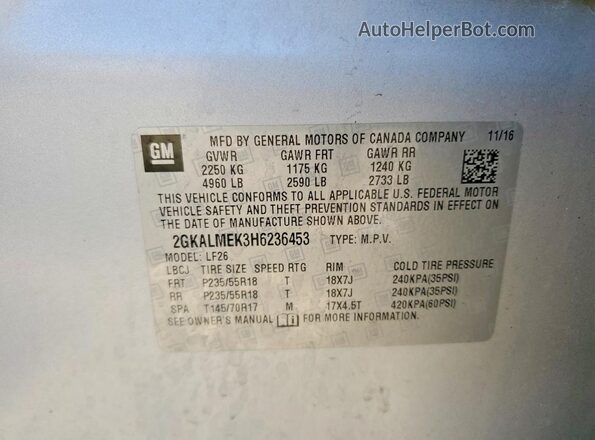 2GKALMEK3H6236453 2017 GMC TERRAIN Silver 