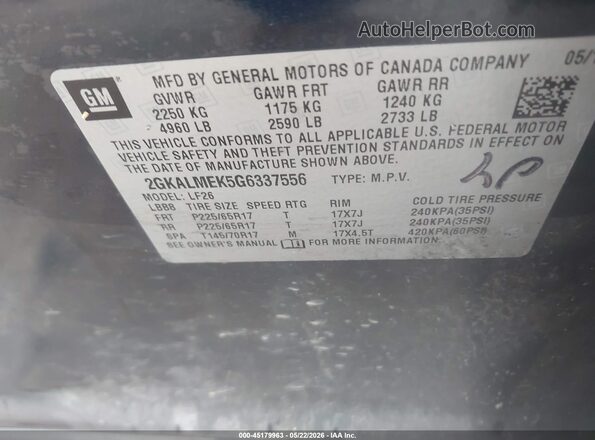 2GKALMEK5G6337556 2016 GMC TERRAIN Blue Engine compartment view