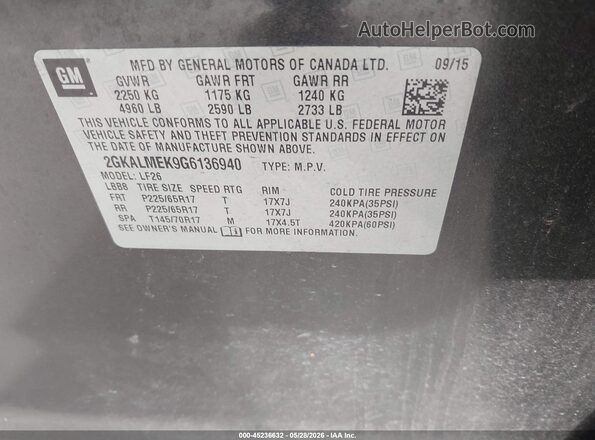 2GKALMEK9G6136940 2016 GMC TERRAIN Black Շարժիչի բաժամունքի տեսք