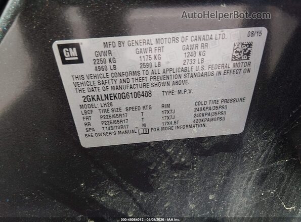 2GKALNEK0G6106408 2016 GMC TERRAIN Gray 