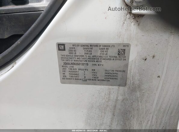 2GKALNEK2G6132119 2016 GMC TERRAIN White Vista del compartimento del motor
