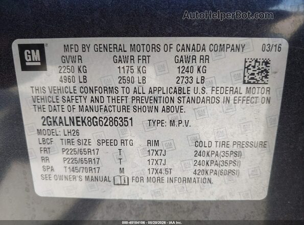 2GKALNEK8G6286351 2016 GMC TERRAIN Brown Vista del compartimento del motor