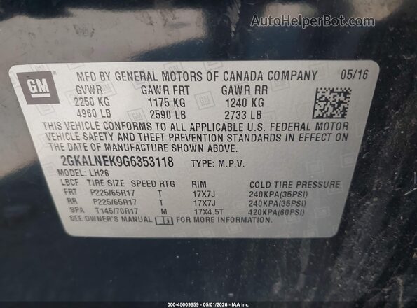 2GKALNEK9G6353118 2016 GMC TERRAIN Black Engine compartment view
