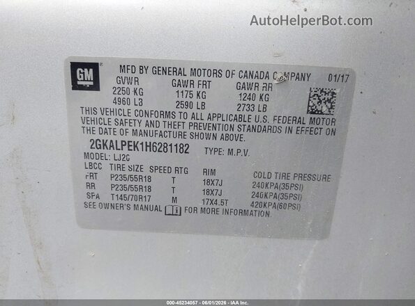 2GKALPEK1H6281182 2017 GMC TERRAIN Silver Engine compartment view