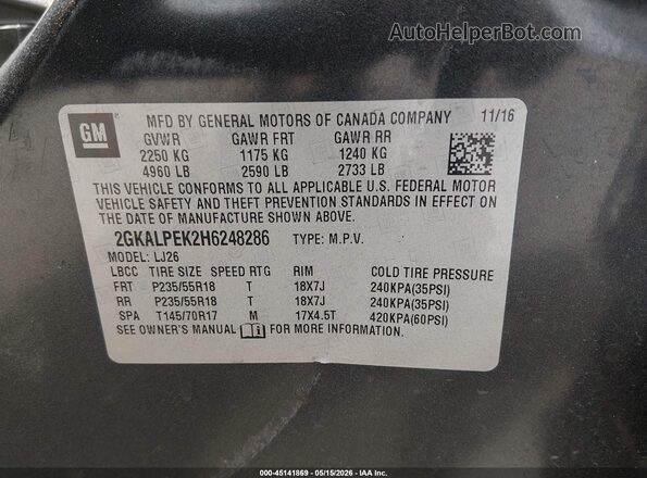 2GKALPEK2H6248286 2017 GMC TERRAIN Зеленый Вид подкапотного пространства