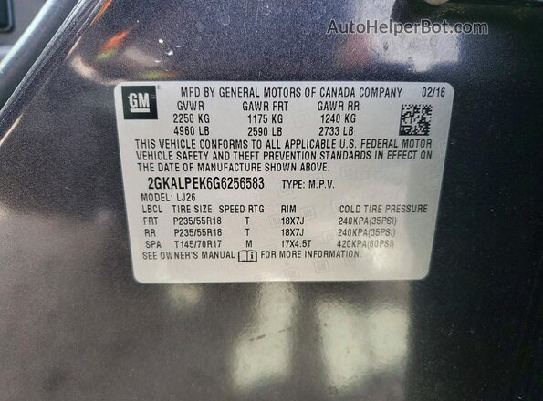 2GKALPEK6G6256583 2016 GMC TERRAIN Gray Vista interior de 360 grados