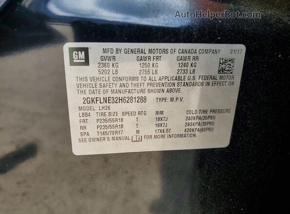 2GKFLNE32H6281288 2017 GMC TERRAIN Черный Панорамный вид салона 360°