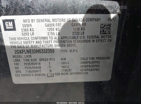 2GKFLNE33H6332359 2017 GMC TERRAIN Black Вид підкапотного простору