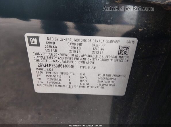 2GKFLPE30H6146046 2017 GMC TERRAIN Black Vista del compartimento del motor
