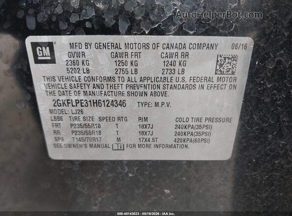 2GKFLPE31H6124346 2017 GMC TERRAIN Black Engine compartment view