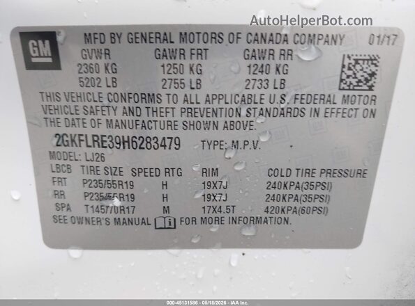 2GKFLRE39H6283479 2017 GMC TERRAIN Белый 