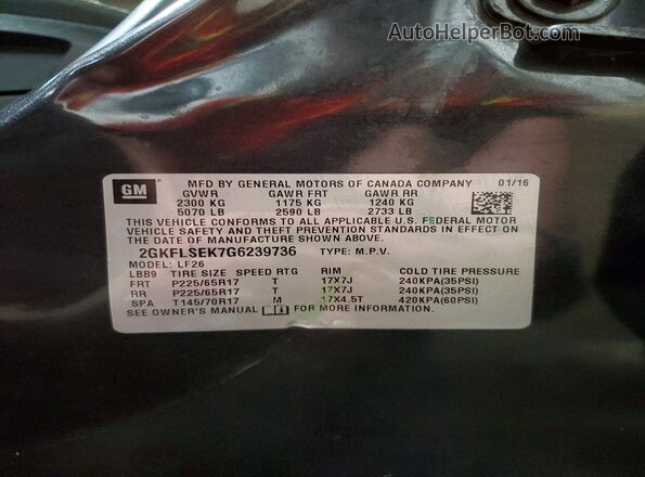 2GKFLSEK7G6239736 2016 GMC TERRAIN Charcoal 