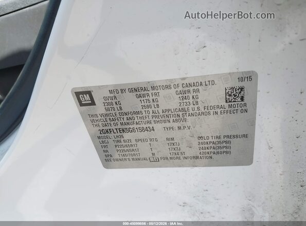 2GKFLTEK5G6158434 2016 GMC TERRAIN Белый Вид подкапотного пространства