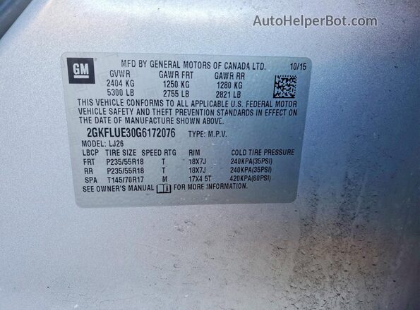 2GKFLUE30G6172076 2016 GMC TERRAIN Серебряный Вид подкапотного пространства