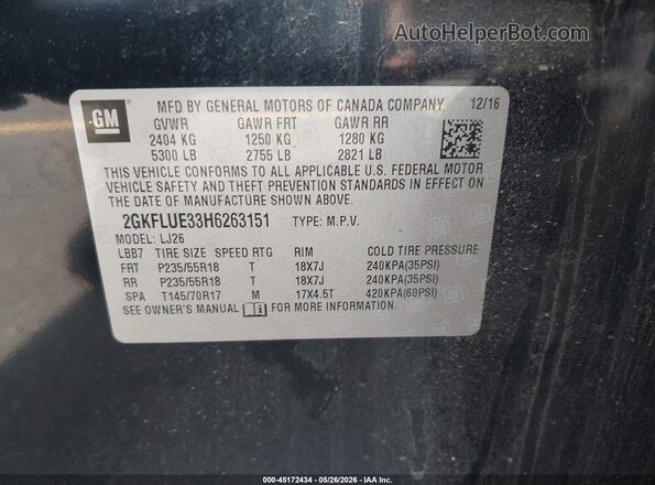 2GKFLUE33H6263151 2017 GMC TERRAIN Black Вид підкапотного простору