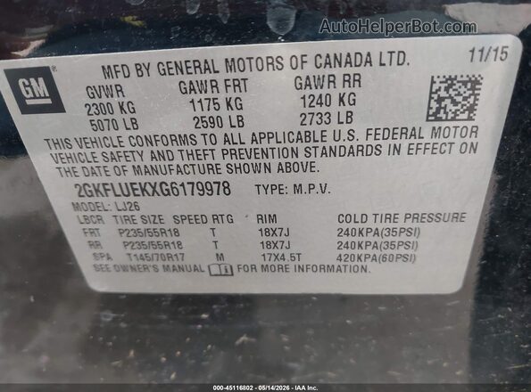 2GKFLUEKXG6179978 2016 GMC TERRAIN Black 