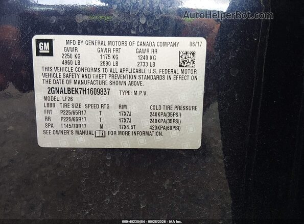 2GNALBEK7H1609837 2017 CHEVROLET EQUINOX Dark Blue 