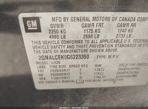 2GNALCEK0G6223350 2016 CHEVROLET EQUINOX Gray 