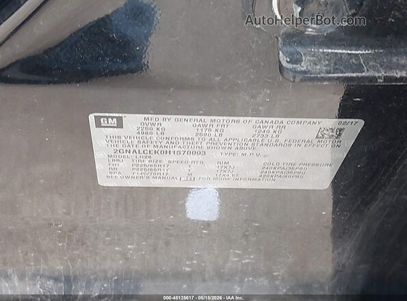 2GNALCEK0H1570093 2017 CHEVROLET EQUINOX Черный 
