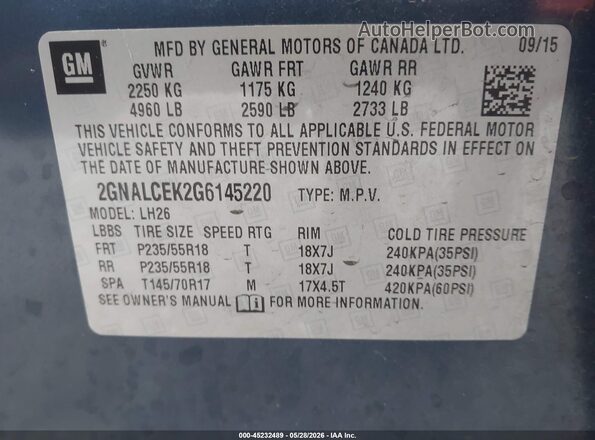 2GNALCEK2G6145220 2016 CHEVROLET EQUINOX Blue 