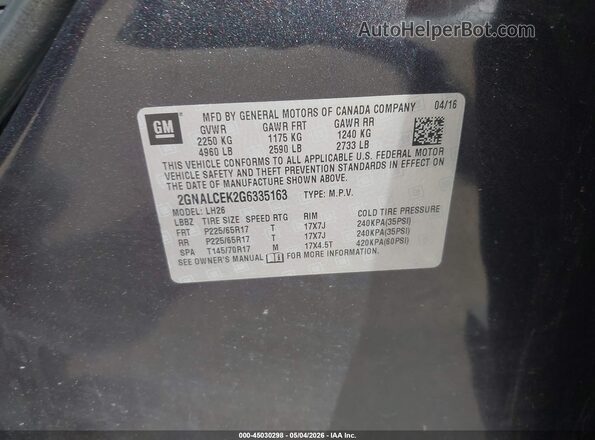 2GNALCEK2G6335163 2016 CHEVROLET EQUINOX Black 