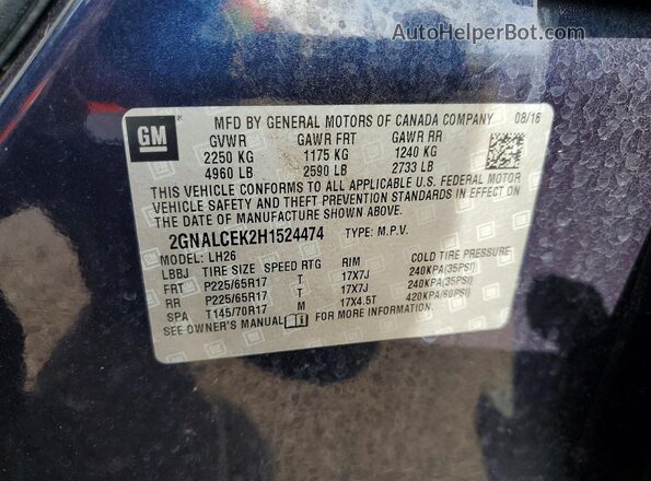 2GNALCEK2H1524474 2017 CHEVROLET EQUINOX Blue 