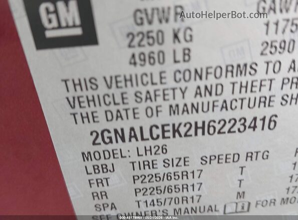 2GNALCEK2H6223416 2017 CHEVROLET EQUINOX Burgundy Вид підкапотного простору
