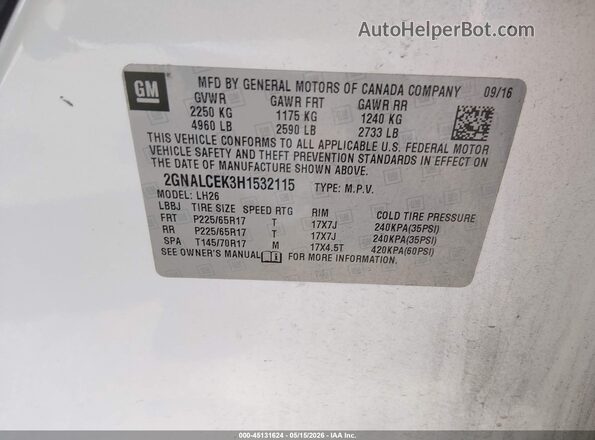 2GNALCEK3H1532115 2017 CHEVROLET EQUINOX White 
