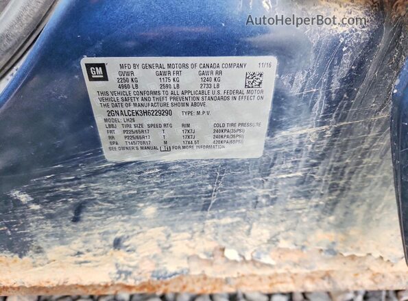 2GNALCEK3H6229290 2017 CHEVROLET EQUINOX Синий 
