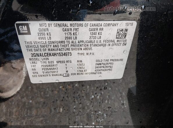 2GNALCEK4H1534973 2017 CHEVROLET EQUINOX Черный Вид подкапотного пространства