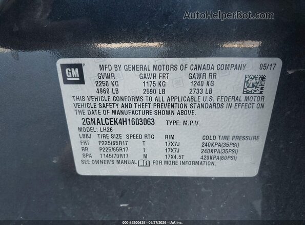 2GNALCEK4H1603063 2017 CHEVROLET EQUINOX Gray 