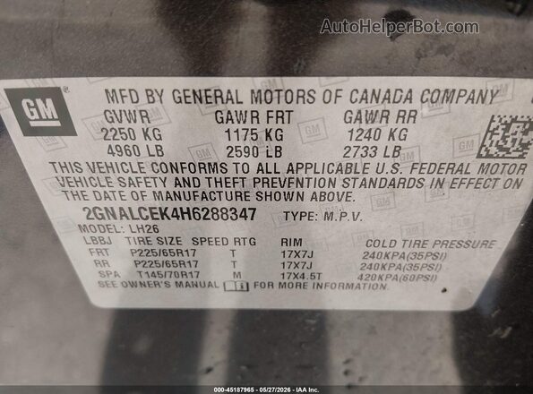 2GNALCEK4H6288347 2017 CHEVROLET EQUINOX Серый 