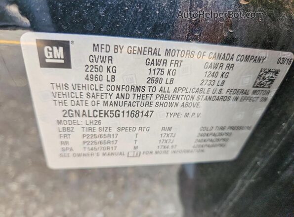 2GNALCEK5G1168147 2016 CHEVROLET EQUINOX Black 