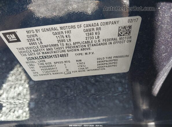 2GNALCEK5H1574897 2017 CHEVROLET EQUINOX Dark Blue 