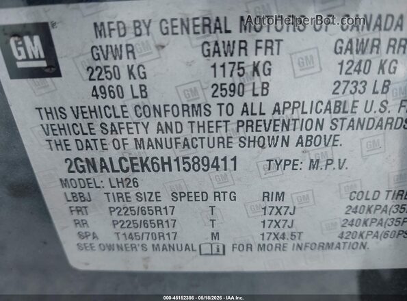 2GNALCEK6H1589411 2017 CHEVROLET EQUINOX Black Engine compartment view