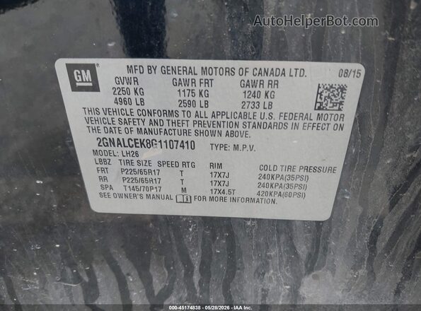 2GNALCEK8G1107410 2016 CHEVROLET EQUINOX Black Engine compartment view