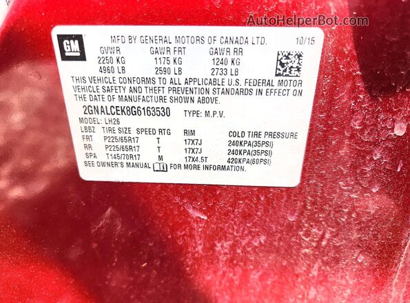 2GNALCEK8G6163530 2016 CHEVROLET EQUINOX Burgundy ძრავის განყოფილების ხედი