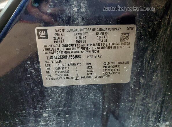 2GNALCEK8H1504567 2017 CHEVROLET EQUINOX Blue 