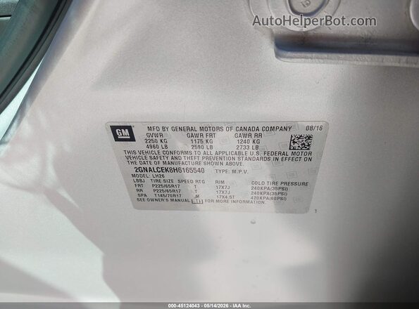 2GNALCEK8H6165540 2017 CHEVROLET EQUINOX Silver Вид підкапотного простору