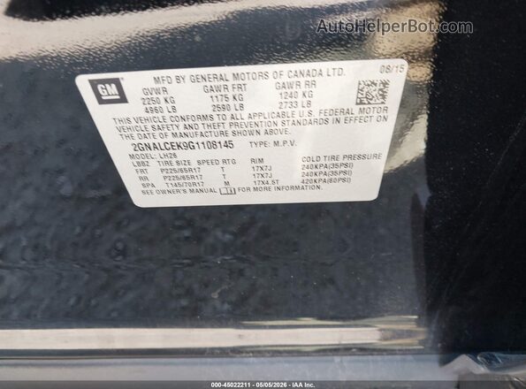 2GNALCEK9G1108145 2016 CHEVROLET EQUINOX Черный 