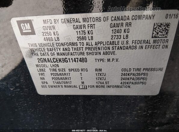 2GNALCEK9G1147480 2016 CHEVROLET EQUINOX Black Vista del compartimento del motor