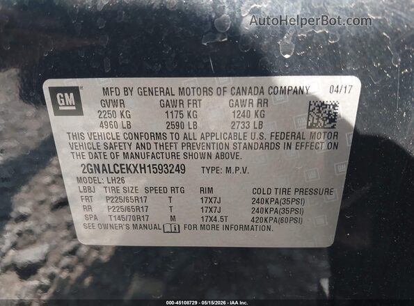 2GNALCEKXH1593249 2017 CHEVROLET EQUINOX Black Вид підкапотного простору