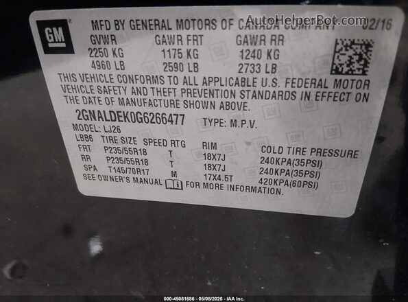 2GNALDEK0G6266477 2016 CHEVROLET EQUINOX Black 