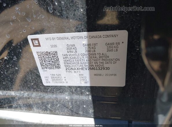 2GNAXHEV2M6132930 2021 CHEVROLET EQUINOX Black Вид підкапотного простору