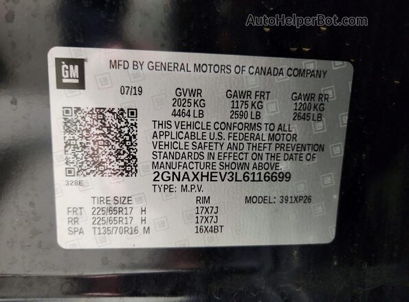 2GNAXHEV3L6116699 2020 CHEVROLET EQUINOX Синий 