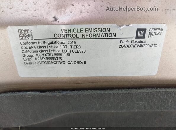 2GNAXHEV4K6294670 2019 CHEVROLET EQUINOX Brown 
