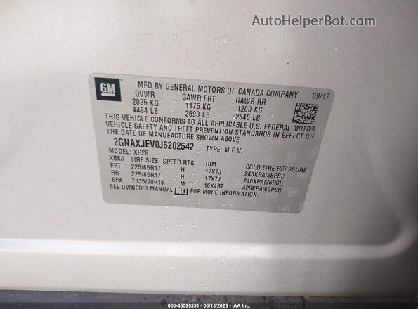 2GNAXJEV0J6202542 2018 CHEVROLET EQUINOX Silver Widok komory silnika